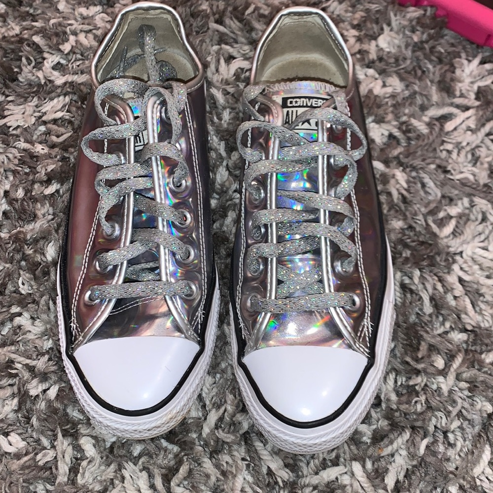 Iridescent Converses with extra long shoes strings